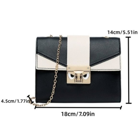 NEW PU Leather Small Fashion Slung Mobile Bag With Contrast Lock Chain - Picture 4 of 10
